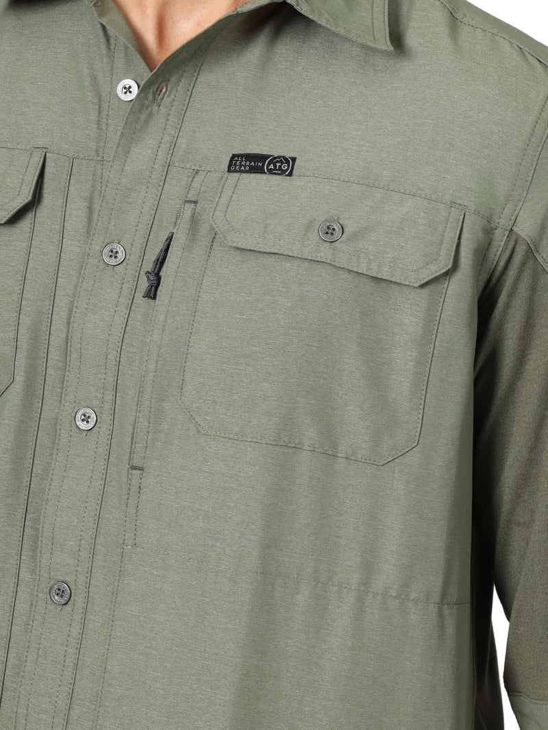ATG by Wrangler mens Long Sleeve Mixed Material Shirt, Dusty Olive, Large US - Image 2